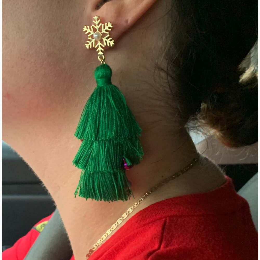 Christmas Tree Earrings Dangle Drop Dangling Tassel Holiday Ladies Boho Jewelry - Picture 6 of 6